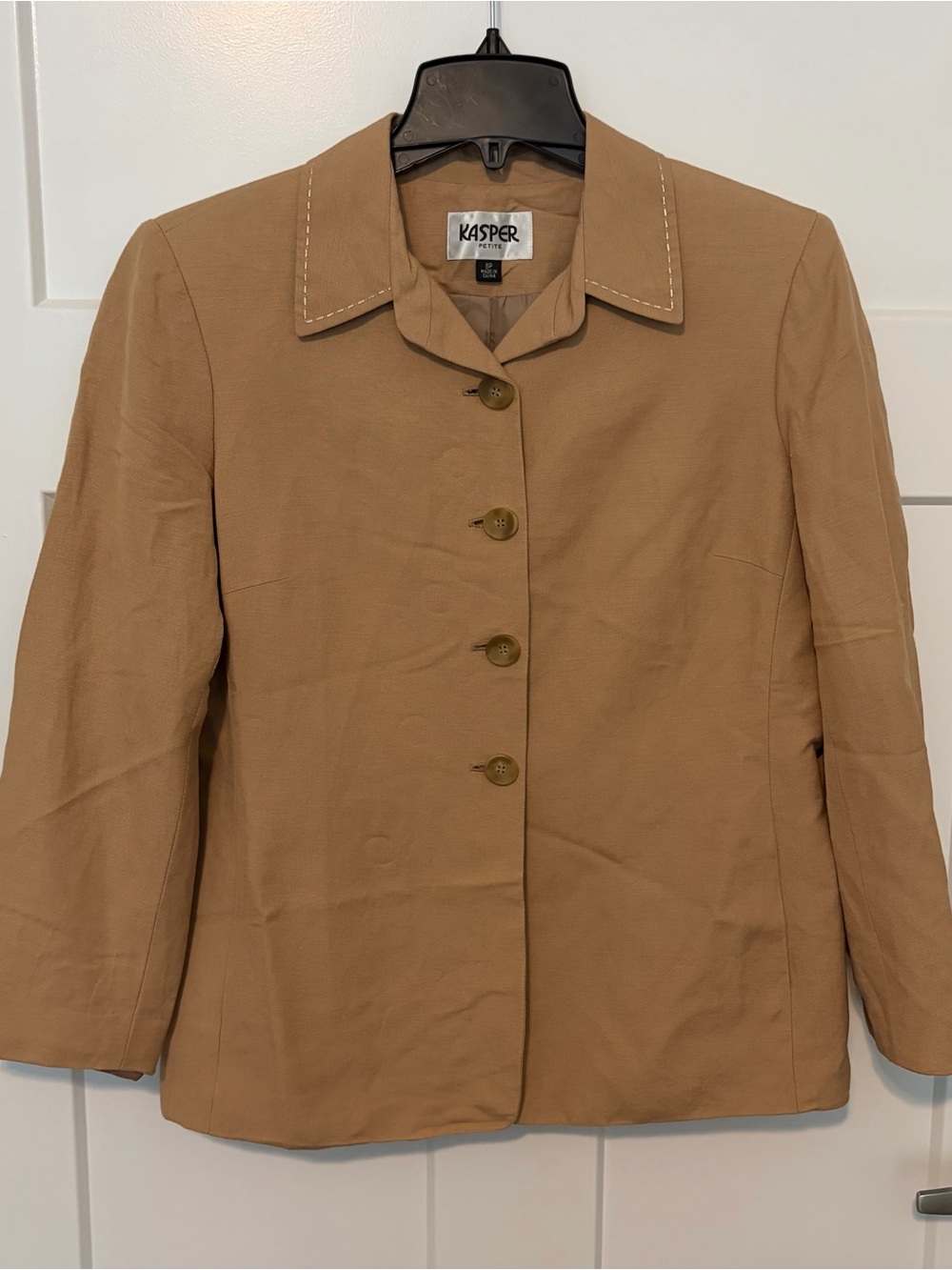 Kasper Petite Tan Button-Front Linen Jacket Tan W/Topstitching 8P